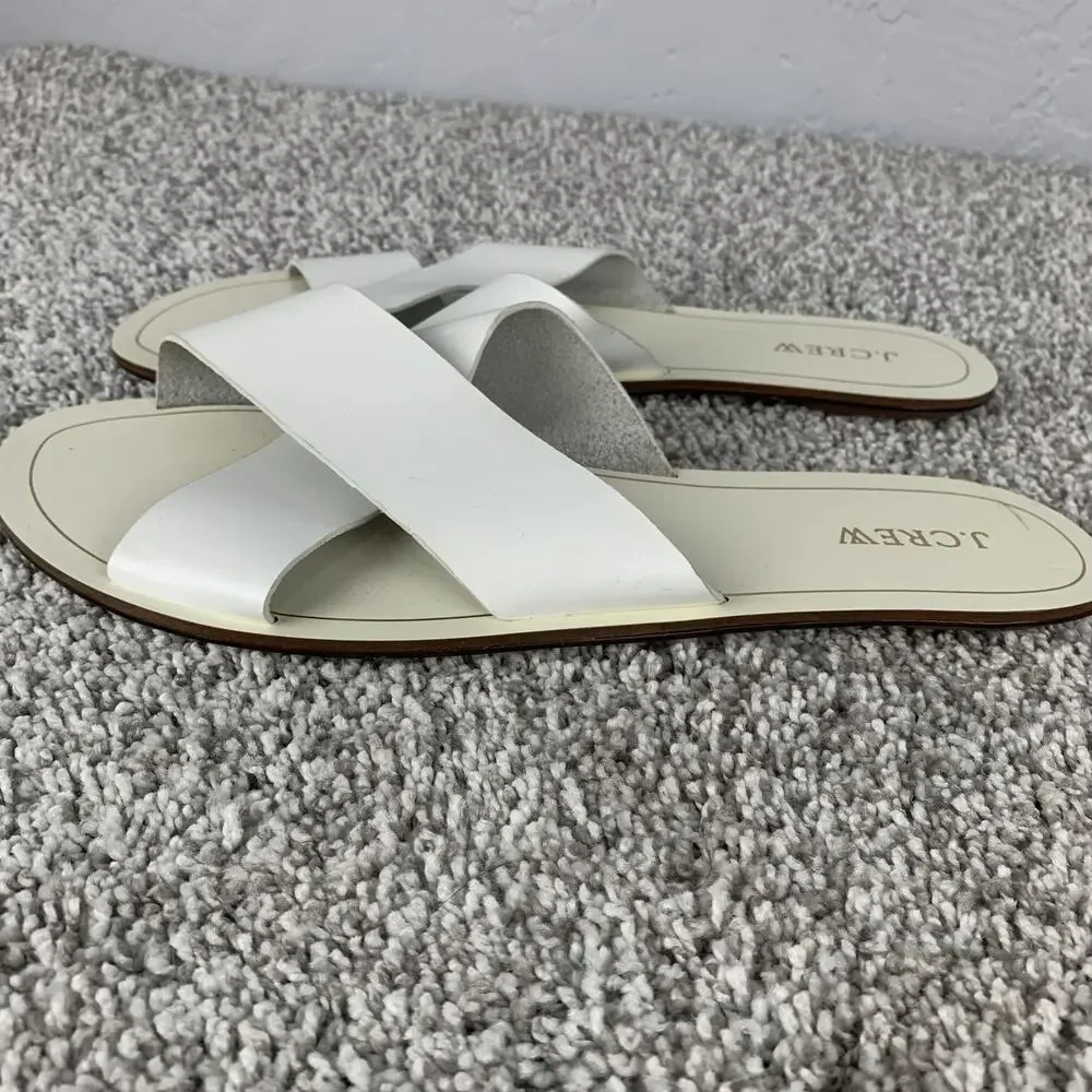 J Crew Shoes Womens Size 11 White Slide Sandals Criss Cross Slip On Flats Summer